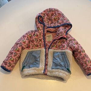 Boden Girls 2-3Y Pink Floral Jacket with Sherpa Trim